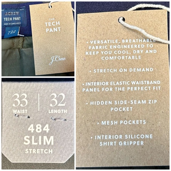 NWT J. Crew 484 Slim-Fit Tech Pant in Cypress Olive, Size 33 X 32 - Picture 11 of 14